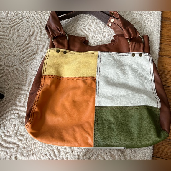 Lucky brand patch leather hobo bag. 17” by 15” soft texture - Picture 1 of 7